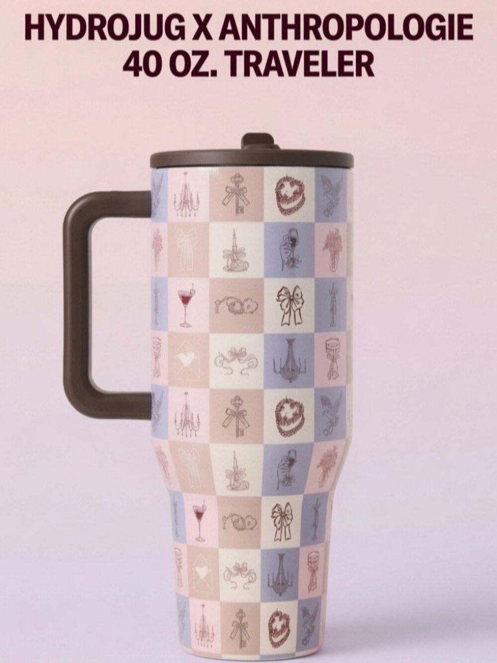HydroJug x Anthropologie 40 oz. Traveler Cup - Key To My Heart - New In Box - Picture 1 of 5